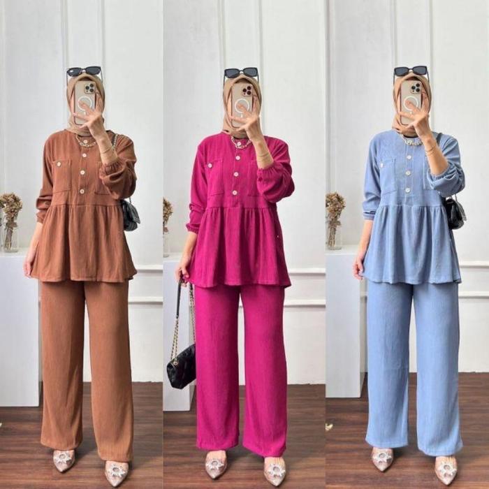 One Set AYUNDA Oline Knit Hornet Premium Atasan Baju Bawahan Celana Muslim Panjang Wanita Variasi Se