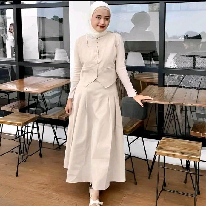 Qhaira.id - Sheila Risqiana One Set Zeela Vest Setelan Atasan Baju Bawahan rok Wanita Muslim Dewasa 