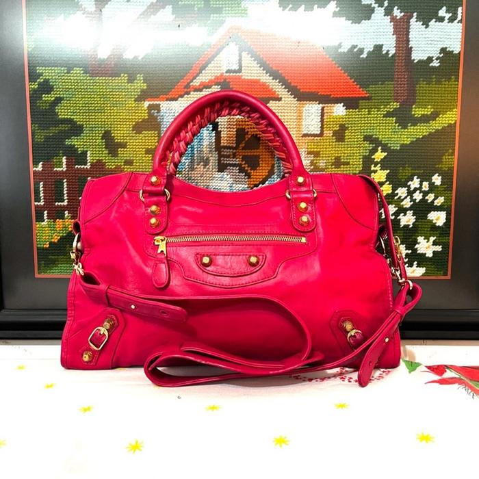 Tas Selempang Handbag Balenciaga City Pink Fuschia - Bekas Second Preloved Original Authentic