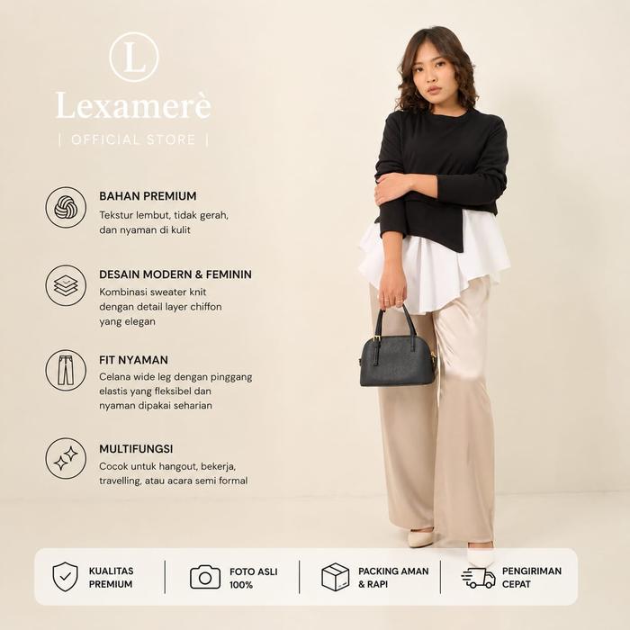 [ONE SET SETELAN] Lexa - Ruby Layered Top + Diora Pants Champagne Paket Hemat Kemeja Wanita Premium 