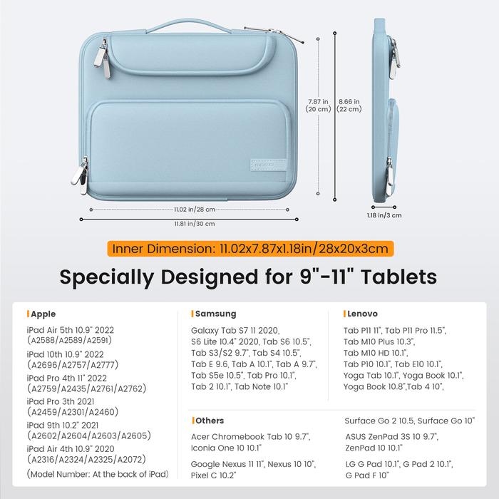 MoKo Tablet Sleeve Case For iPad 10th 10.9,iPad Pro 11,Galaxy Tab S6