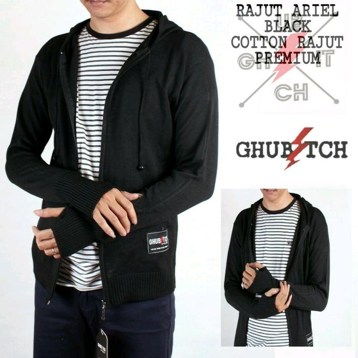 Sweater rajut Ariel Knite Hoodie Original ghubicth Hitam Tebal Knitwear Pria Wanita Jaket