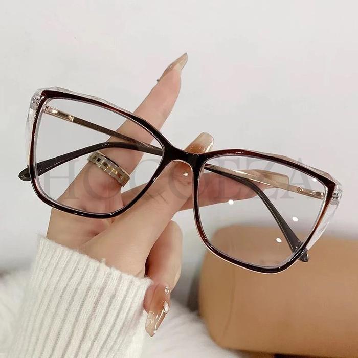 Kacamata Fashion Photocromic Lensa Normal Anti Radiasi Anti UV Frame Semi Cat Eye Kekinian Fashionab