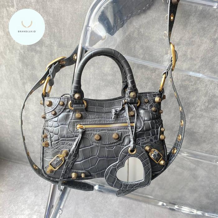 Balenciaga Neo Cagole Tote S Extra Supple Embossed Croco Calf Dark Grey
