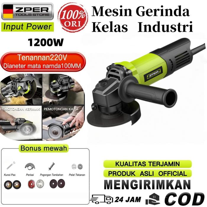 ZPER Mesin Gerinda Angle Grinder Tangan 1200W Listrik Angle grenda Serbaguna Penggiling Sudut Portab