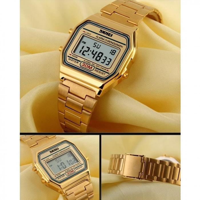 SALE SKMEI Jam Tangan Dewasa Digital Anti Air Tali Rantai Rante Besi Stainless Steel Casual Fashion