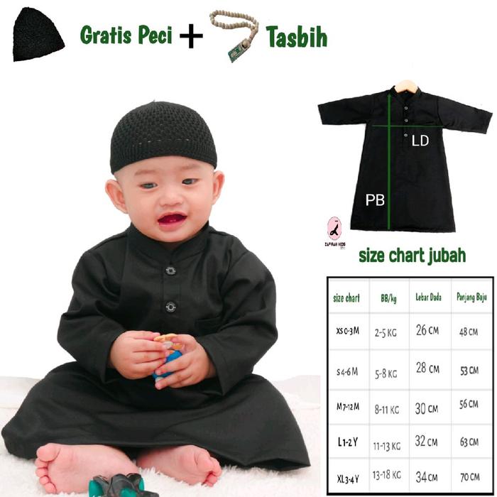 Jubah Bayi Gamis Koko Anak Baju Muslim cowok Aqikah Newborn 06 12 Bulan Model Lengan Panjang Bonus P