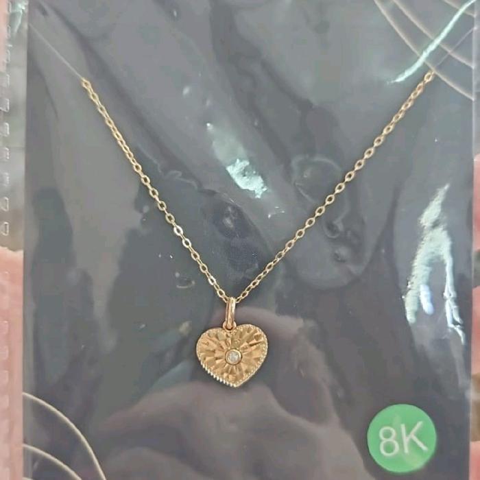 Kalung Love Hati Permata Putih Emas Asli 375 8K Ubs Unik Fashion Korea