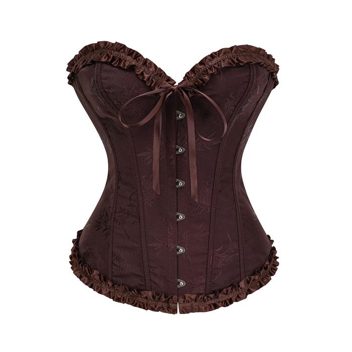 Army Green Ruffled Trim Overbust Gothic Corset Top Women Vintage Clothes Victorian Bustiers & Corset