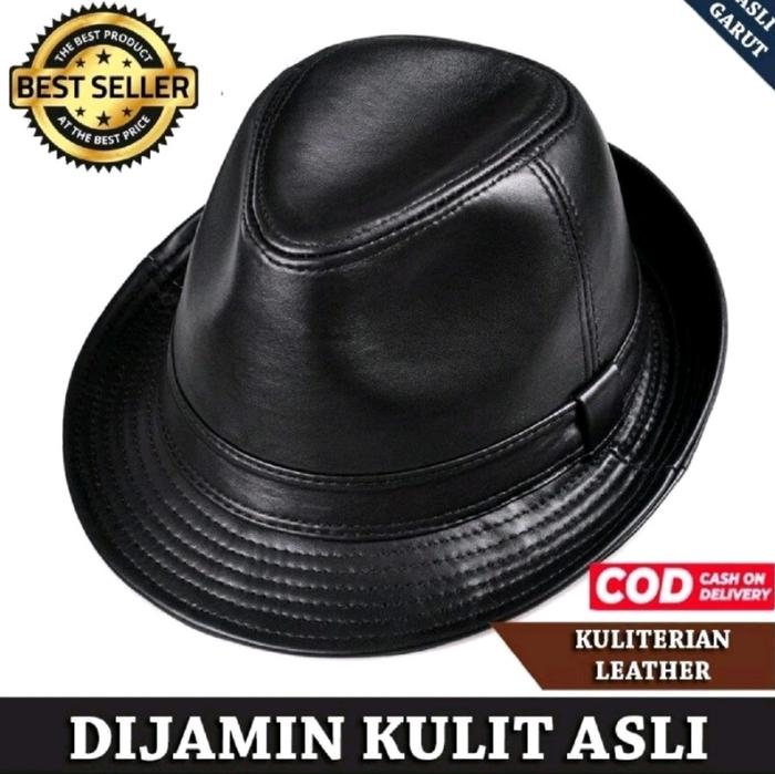 TREND Topi Full kulit  Hitam 100% ASLI KULIT DOMBA GRT/ topi Tompi / Topi Fedora / Topi Laken / topi