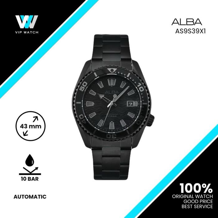 ALBA AS9S39X1 Jam Tangan Pria Automatic 43mm Tahan Air 10 Bar Original VIP Watch
