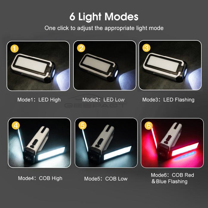 Geepact senter LED lampu kerja COB portabel multifungsi lampu