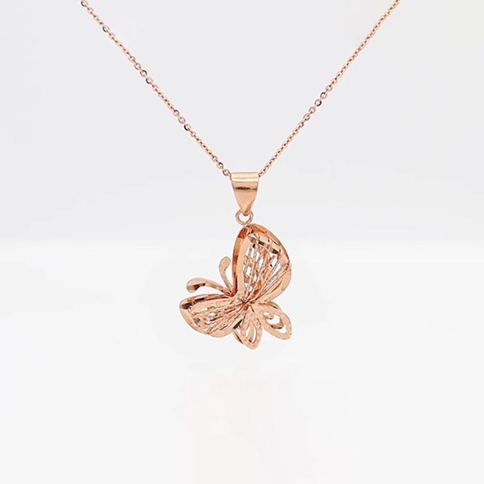 585 Purple Gold Cute Exquisite Brushed Butterfly necklace Plated 14K Gold Rose Gold Sweet Clavicle C