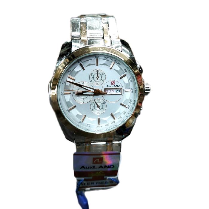 AUXLAND Jam Tangan Pria Fashionable ORIGINAL Kombinasi Putih & Rosegold Rantai Padat Stil Dinamis Ke