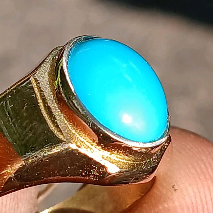 Cincin Batu Akik Pirus Persia Asli Motif Polos Harga Murah