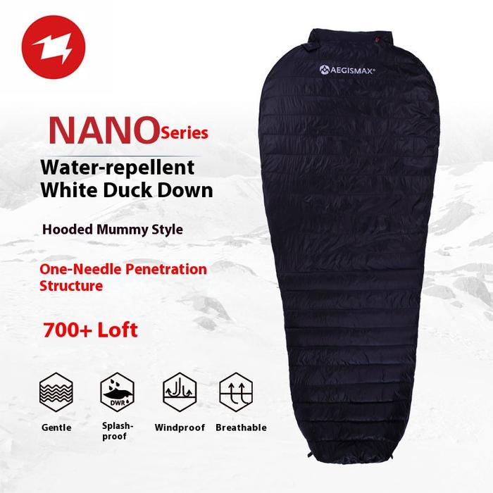 AEGIS NANO Mummy Splicing Type Goose Down Sleeping Bag 700FP Ultralight Ultra Dry 41℉~50℉ Water-repe