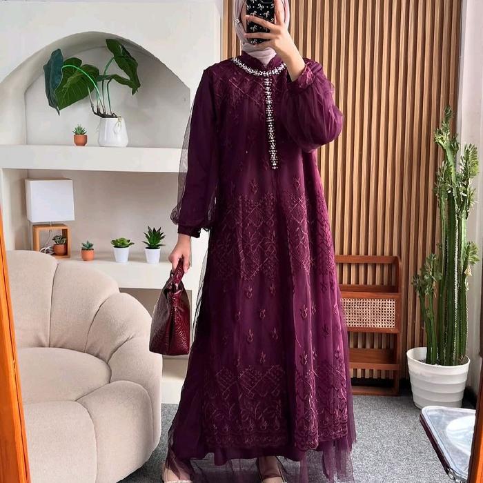 MIKASA DRESS BURGUNDY SERIES BEST SELLER ELEGAN | GAMIS LEBARAN VIRAL