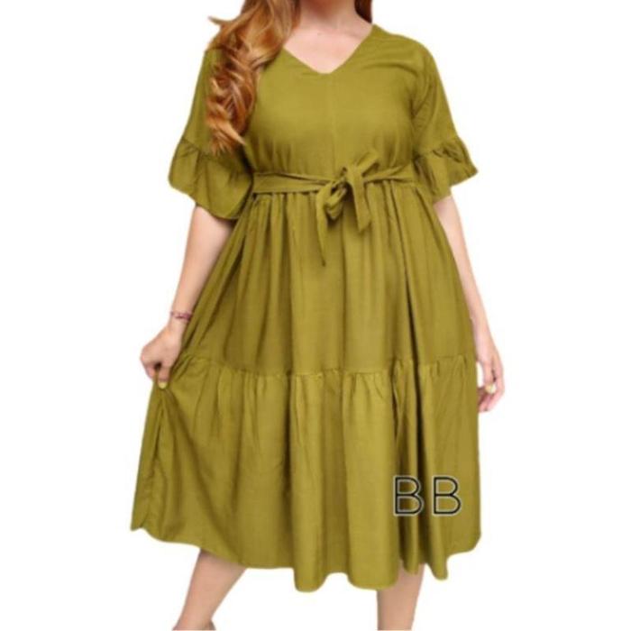 Daster Wanita Midi Jumbo Polos Sleting Depan Dress Bumil Busui Tali Samping Rempel