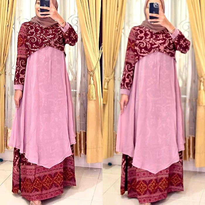 NINOS DRESS BY NINOS/ETNIK DRESS/MITIF ETNIK/BATIK/BUSUI Gamis Wanita Pesta Muslim Dewasa Lebaran Re