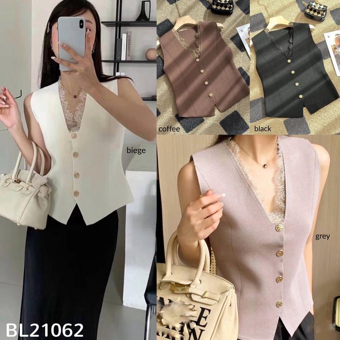 BL21062 Jihyo L Vest Textured Knit / Vest Rajut Kombinasi L Wanita