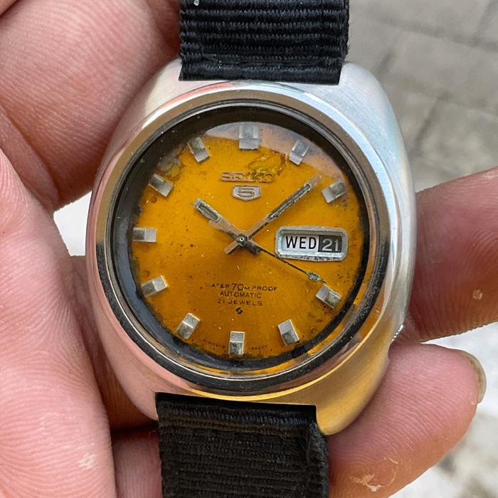 JAM KUNO JEPANG : SEIKO 5 Water resist 70M YELLOW 6119-8400 ORIGINAL SNK SNKK SKX007 SKX009 TURTLE S