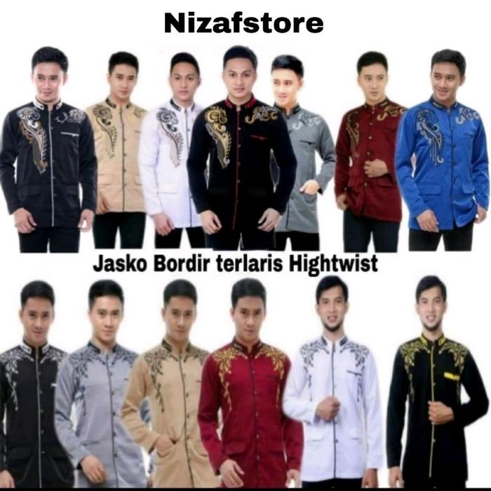 Jasko Bordir Pria Dewasa Lengan Panjang Baju Koko Terlaris untuk Sholat Beribadah Seragam Majelis Ha