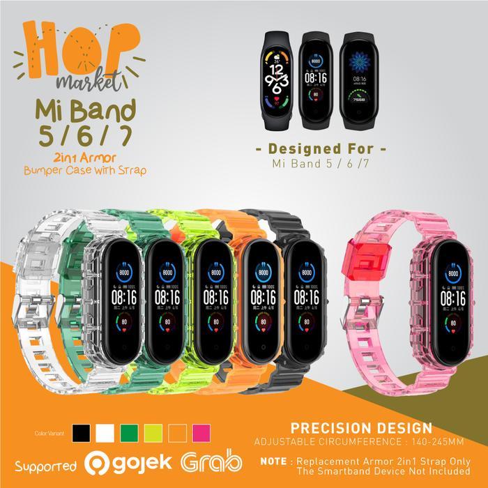Armor 2in1 Rubber Strap with Bumper Case Cover for Xiao Mi Band 7/6/5 - BLACK