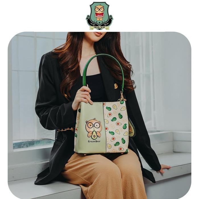 Sammao Creambear Tas Kulit Selempang Tas Bahu Wanita C12162