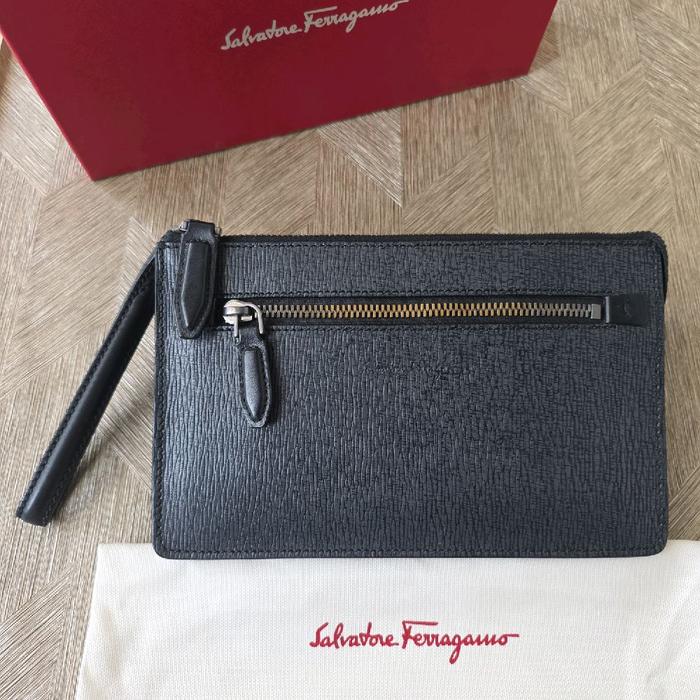 Authentic Salvatore Ferragamo Revival 3.0 Leather Clutch Bag