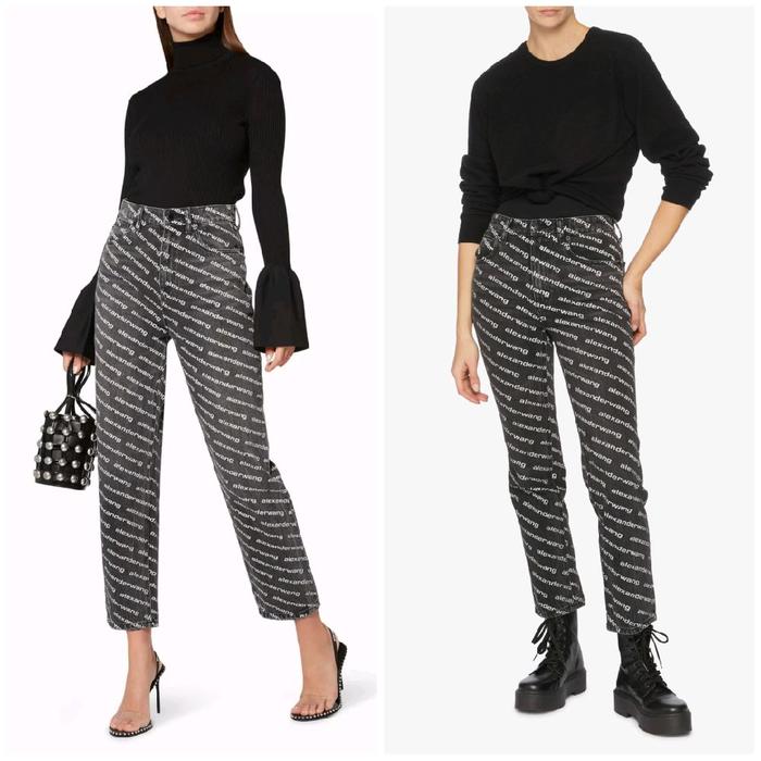Alexander Wang Bluff Logo Jeans Grey Aged Allover Full Print Denim Pants