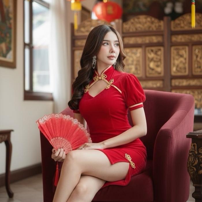 DRESS MINI CHONGSAM VELVET / DRESS QIPAO IMLEK / DRESS IMLEK SEXY ELEGANT