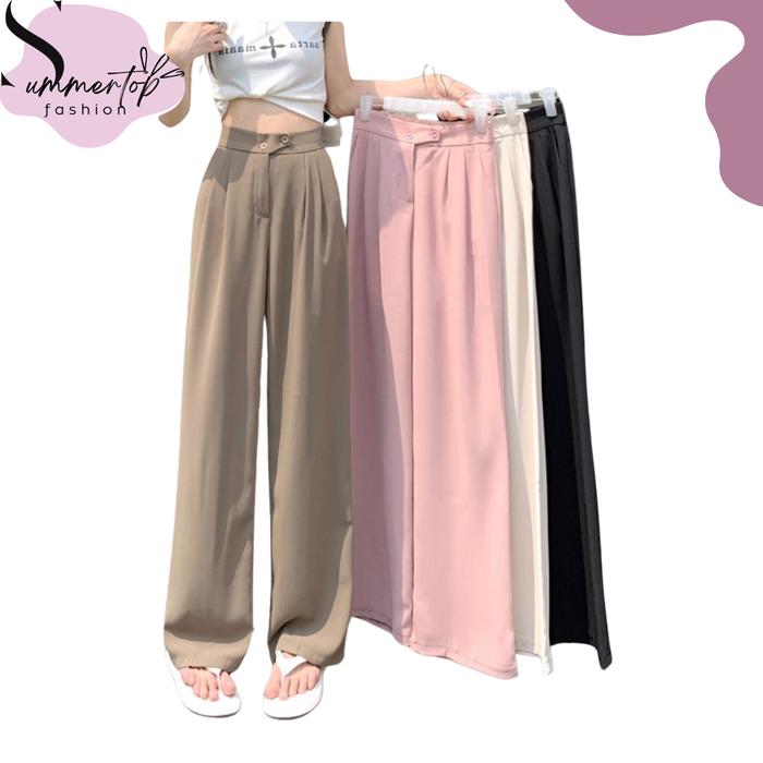 Summertop | CPG1457 Celana Loose Kulot High Waist Kasual Fashion Wanita Korea Style Panjang Potongan