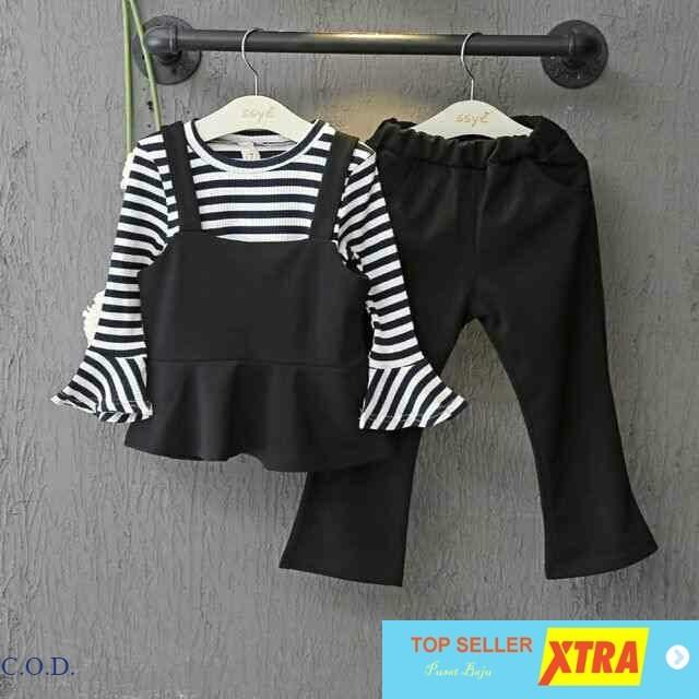 Baju ST XINMEN BLACK SL Setelan Anak perempuan spandex hitam Kekinian Tiktok shop Fashion Muslim Ram