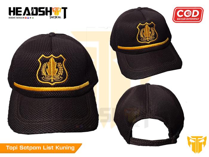 Topi Satpam Security List Kuning - Topi Satpam Polos - Topi Security Coklat Lis - Topi Satpam Lis Ku