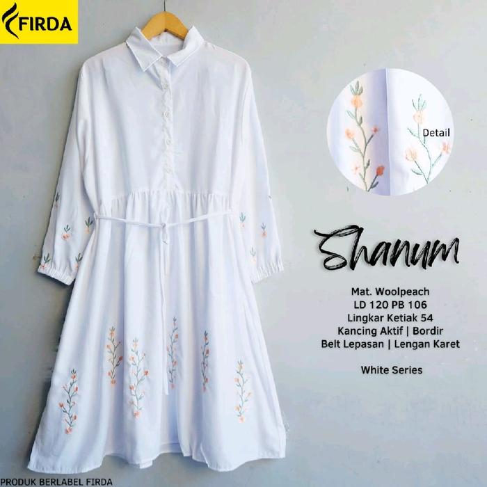 Shanum white Ld 120 Baju muslim Tunik bordir JUMBO / Firda