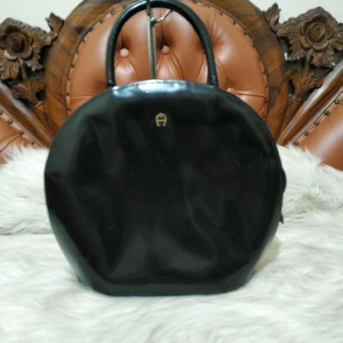 Aigner Munich Black Patent Leather Top Handle Tote Bag