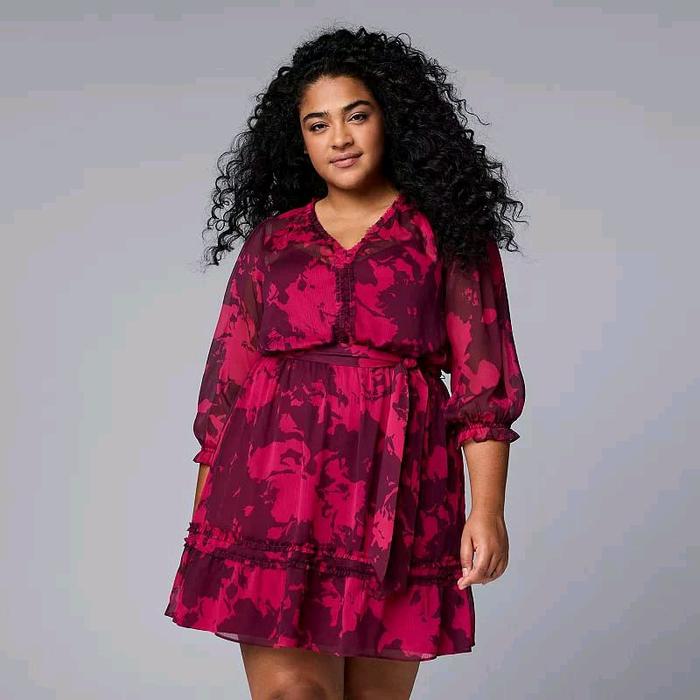 Simply Vera Vera wang Big size Ruffle day Dress Wanita Gaun Midi