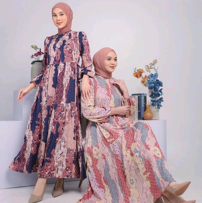 HANEEN MIDI DRESS BY ALFASA √ gamis motif √ Gamis cantik √ Gamis alfasa √ Gamis Premium