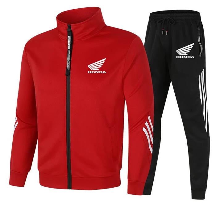 Honda Racing Red Wing Logo Men's Suit Casual Outdoor Sports Zipper Sweatshirt Striped Suit Spring Me