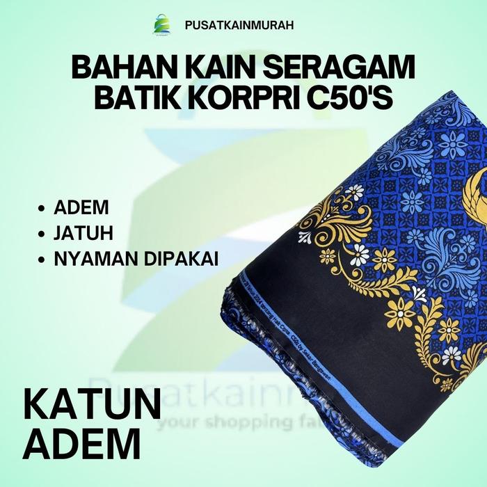 Kain Batik Seragam K0rpr1 Potongan Bahan Katun  C50 Meteran Baju Wanita/pria 0,50cm