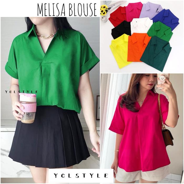MELISA COTTON V-NECK TWIST BLOUSE WANITA KATUN PREMIUM