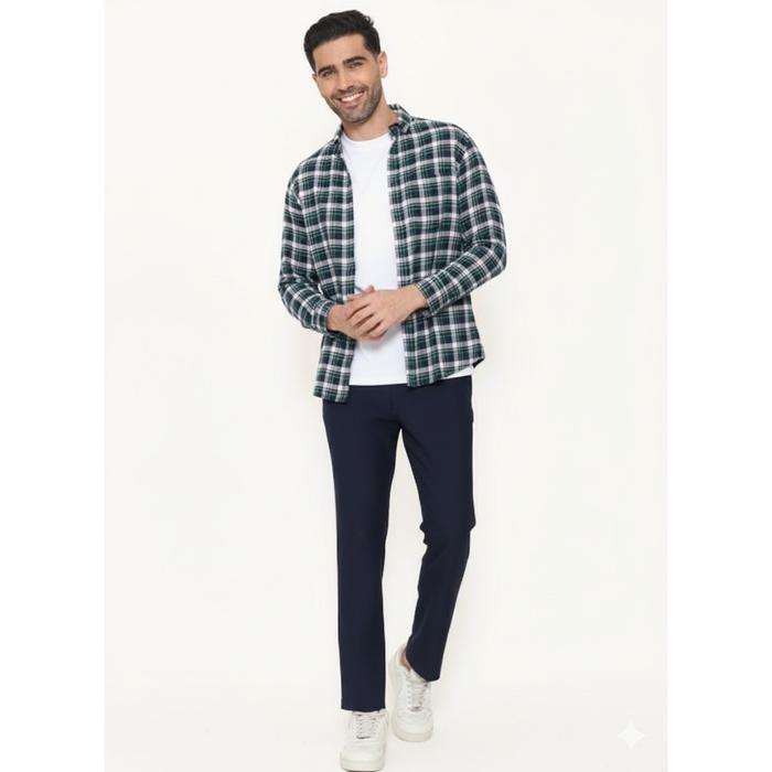 [31] The Producer by Schoeller Kemeja Pria Flanel Lengan Panjang Slim Fit Kotak Kotak – Navy, Red, M