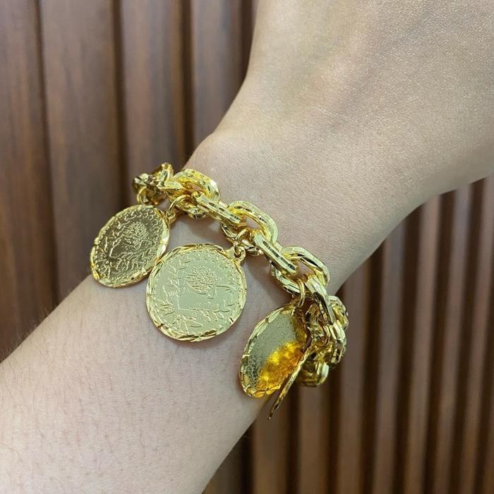 Gelang sauh koin dinar 2cm lapis emas isi 6