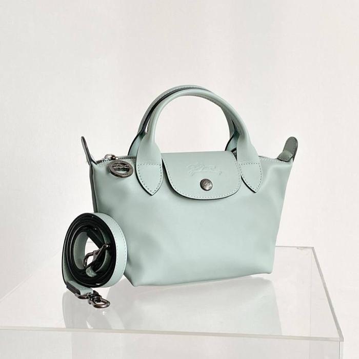 Like New!! Longchamp Xtra Cuir Top Handle Leather Bag XS Vervaine, 100% AUTHENTIC