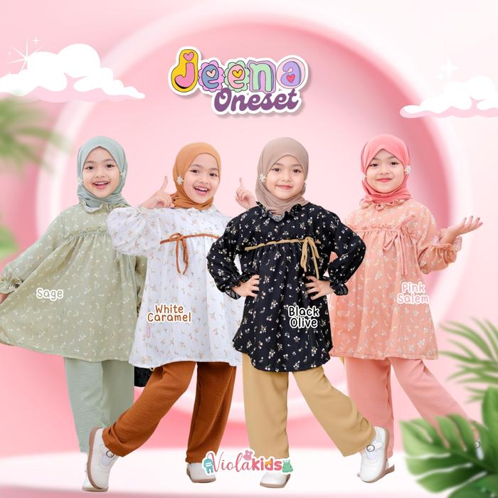 Afsheenastore - Jeena Oneset Setelan Celana baju Anak Perempuan Motif Crinkle