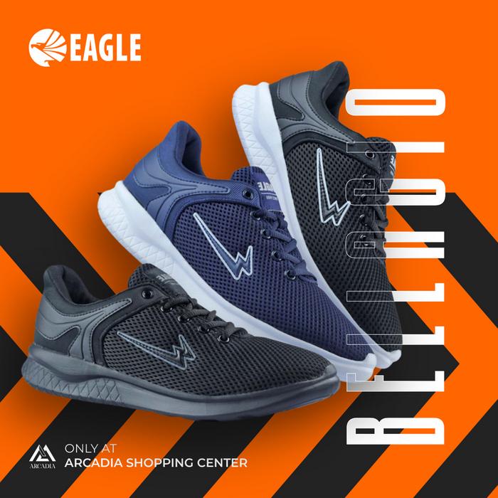 Eagle Bellagio Sepatu Casual Sekolah Kantor Kets Sneakers Pria Wanita Hitam Putih Biru Putih Size 37