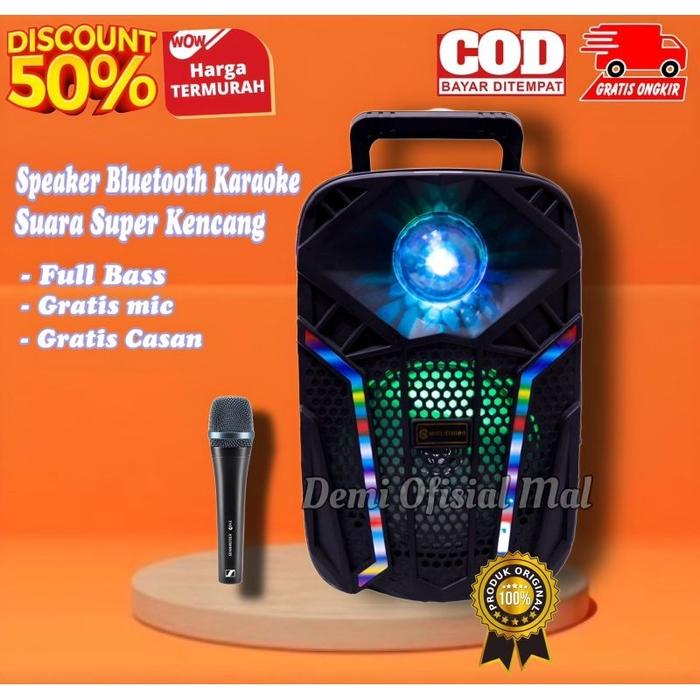 TERMURAH Speaker Bluetooth Karaoke Ukuran Jumbo Full Bass Bonus Mic / Salon Aktif Karoke Besar Porta