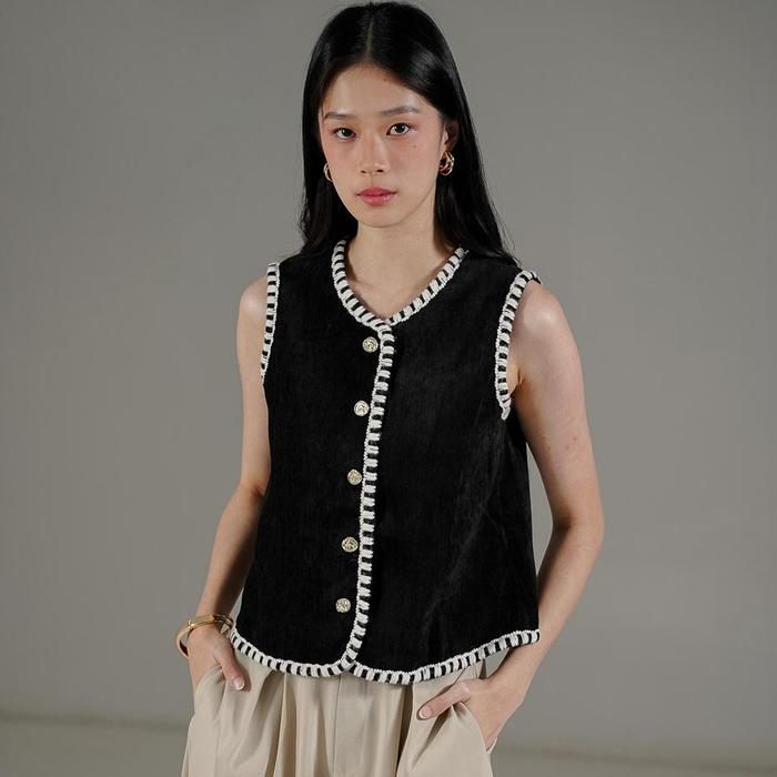This Is April Lafayette Vest Atasan Rompi Tanpa Lengan Wanita Timeless Outerwear Black dan Dark Brow