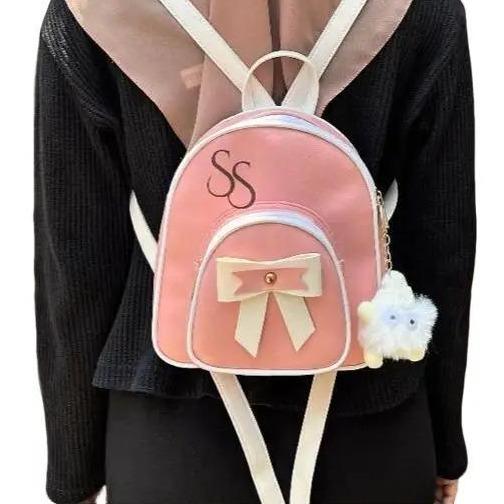 ZHIVA Tas Ransel Wanita Mini Kulit Sintetis Miniso Backpack Gendong Pita FREE GANTUNGAN Cantik uk T2