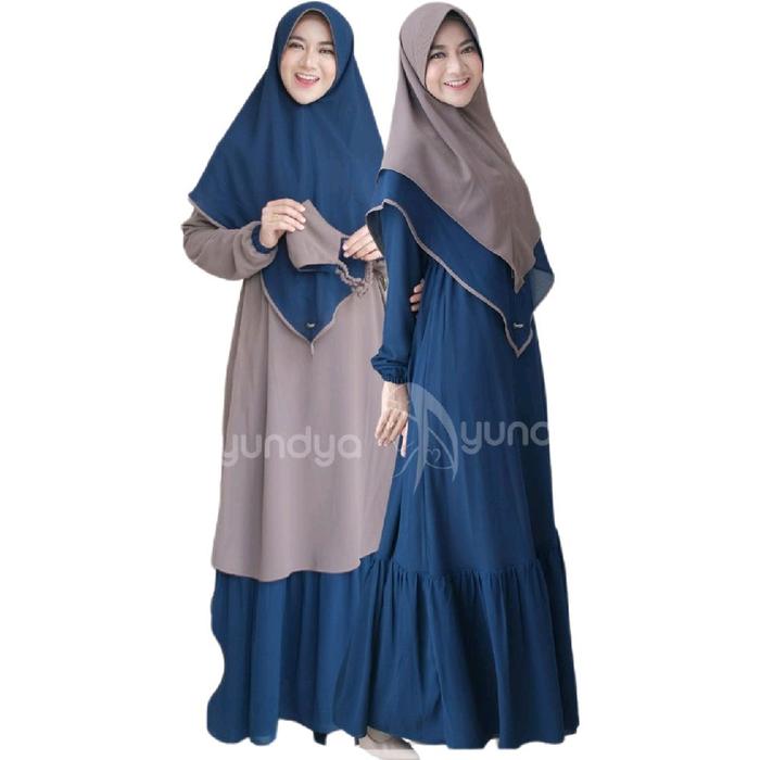 Ayundya Gamis set Hijab Syari Two in One Andin Dress 1 Baju Bolak Balik 2 Warna Muslim